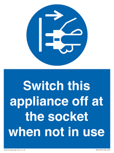 Switch this appliance off at the socket when not in use